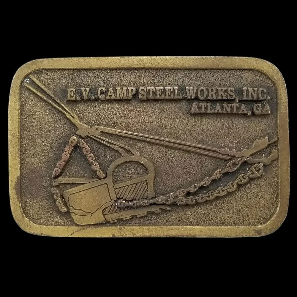 Vintage Belt Buckle E.V. Camp Steel Works Atlanta GA USA Made by Hit Line‎